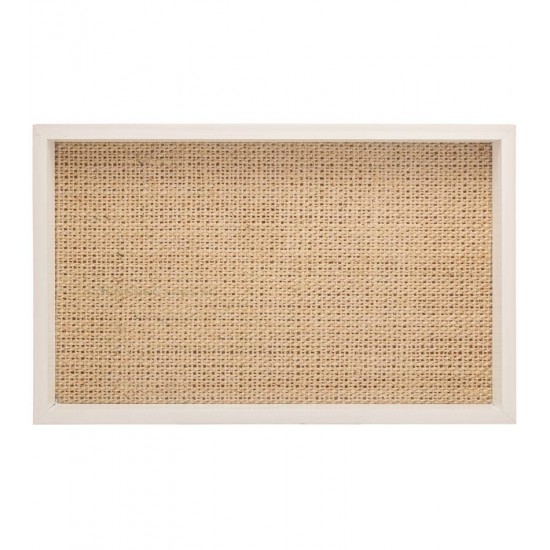 Bandeja 45x29,5x4,5cm De Madeira Com Sisal E Bambu Branca